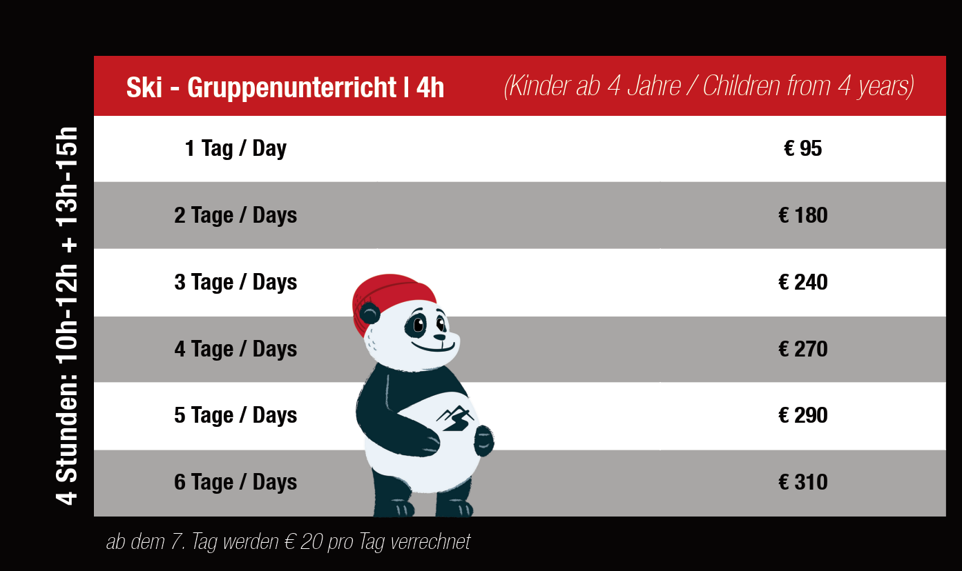 Preisliste Skischule Stubai Kinder